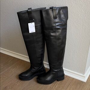 NWT Mango Black Over-the-Knee Leather Boots